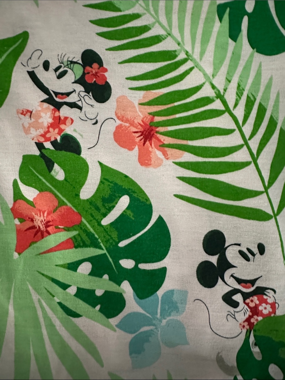 NWT Disney Green & White Tropical Mickey & Minnie Pullover Long Sleeve Shirt - Picture 3 of 5